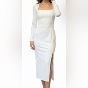 Halara White Built-In Shorts Midi Dress Square Neck Long Sleeve NWT Size Medium